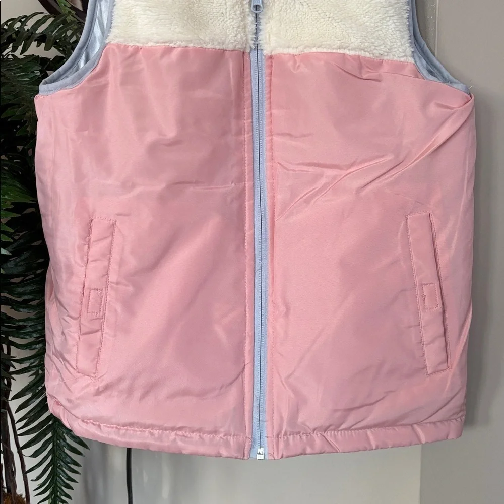 Buffalo David Bitton Reversible Zip Up Vest Silver Metallic & Pink Cream Sherpa